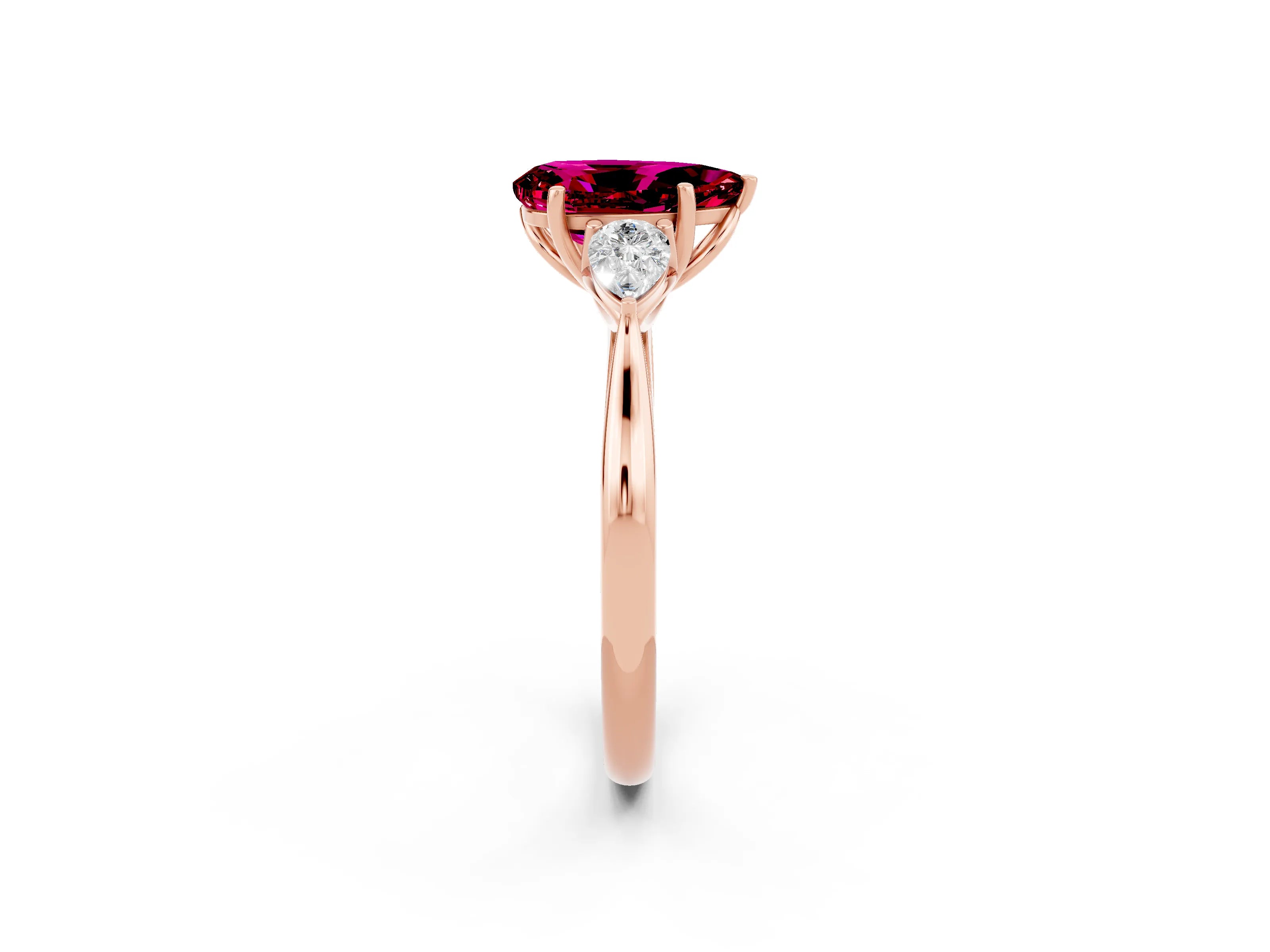 Rose gold Pear Cut Garnet Three-Stone Ring with Pear Side Stones and Four-Prong Setting_14