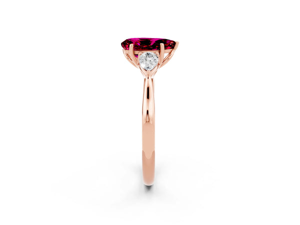 Rose gold Pear Cut Garnet Three-Stone Ring with Pear  Side Stones and Prong Setting