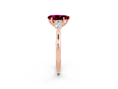 Rose gold Pear Cut Garnet Three-Stone Ring with Pear Side Stones and Four-Prong Setting_14