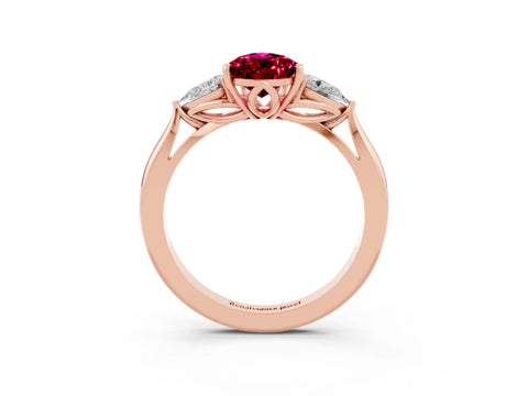 Rose gold Pear Cut Garnet Three-Stone Ring with Pear Side Stones and Four-Prong Setting_15