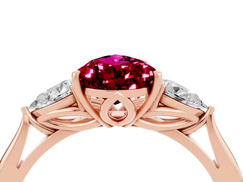 Rose gold Pear Cut Garnet Three-Stone Ring with Pear Side Stones and Four-Prong Setting_16