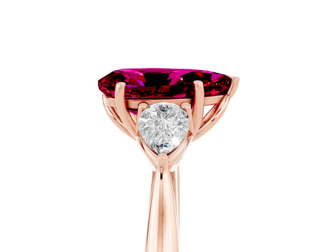Rose gold Pear Cut Garnet Three-Stone Ring with Pear Side Stones and Four-Prong Setting_17