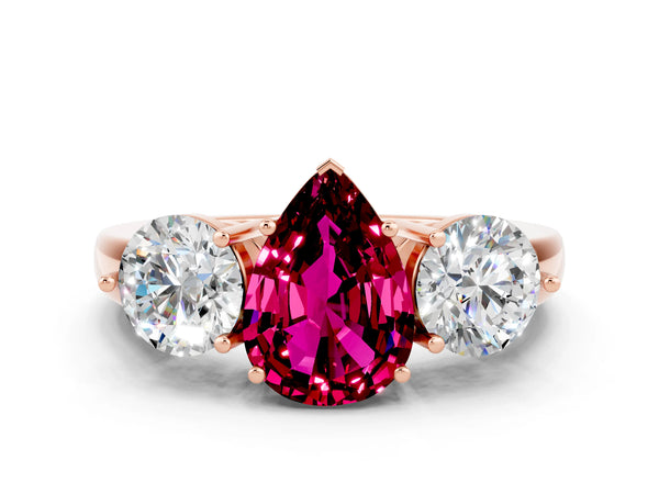 Rose gold Pear Cut Garnet Three-Stone Ring with Prong Setting and Classic Band