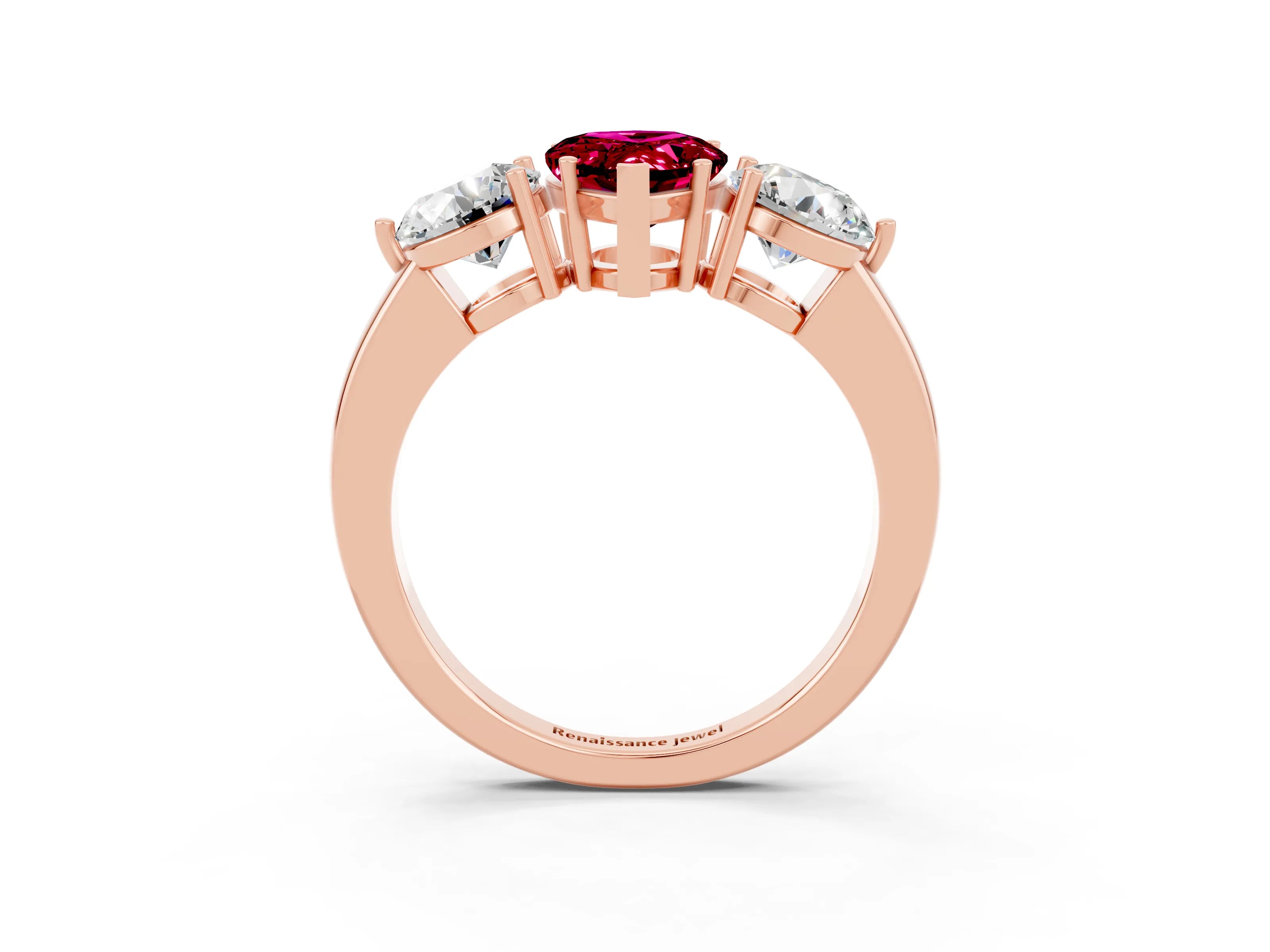 Rose gold Pear Cut Garnet Three-Stone Ring with Prong Setting and Classic Band_3