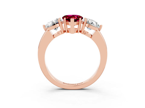Rose gold Pear Cut Garnet Three-Stone Ring with Prong Setting and Classic Band_3