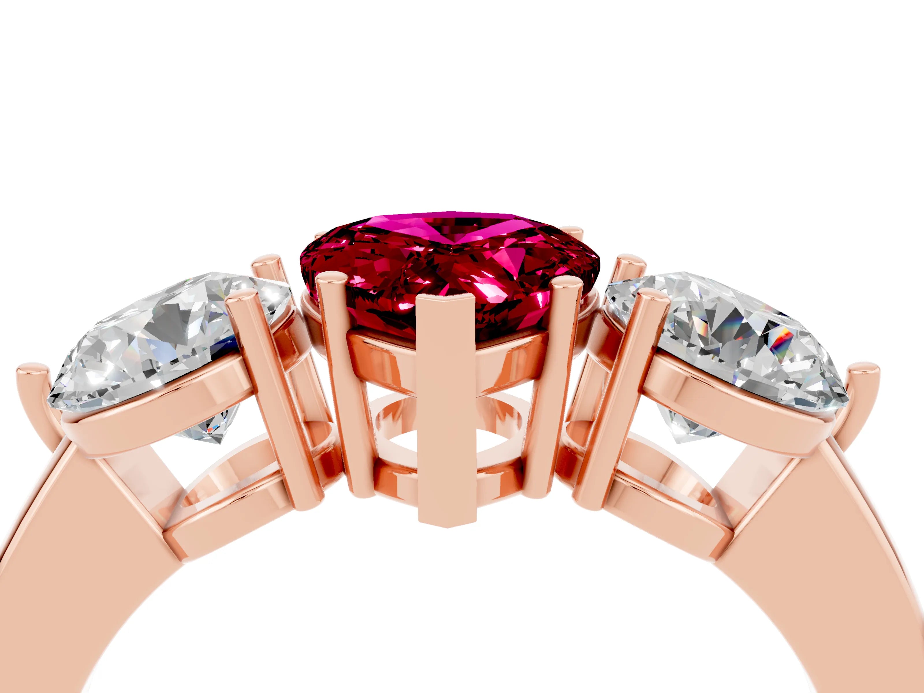 Rose gold Pear Cut Garnet Three-Stone Ring with Prong Setting and Classic Band_4