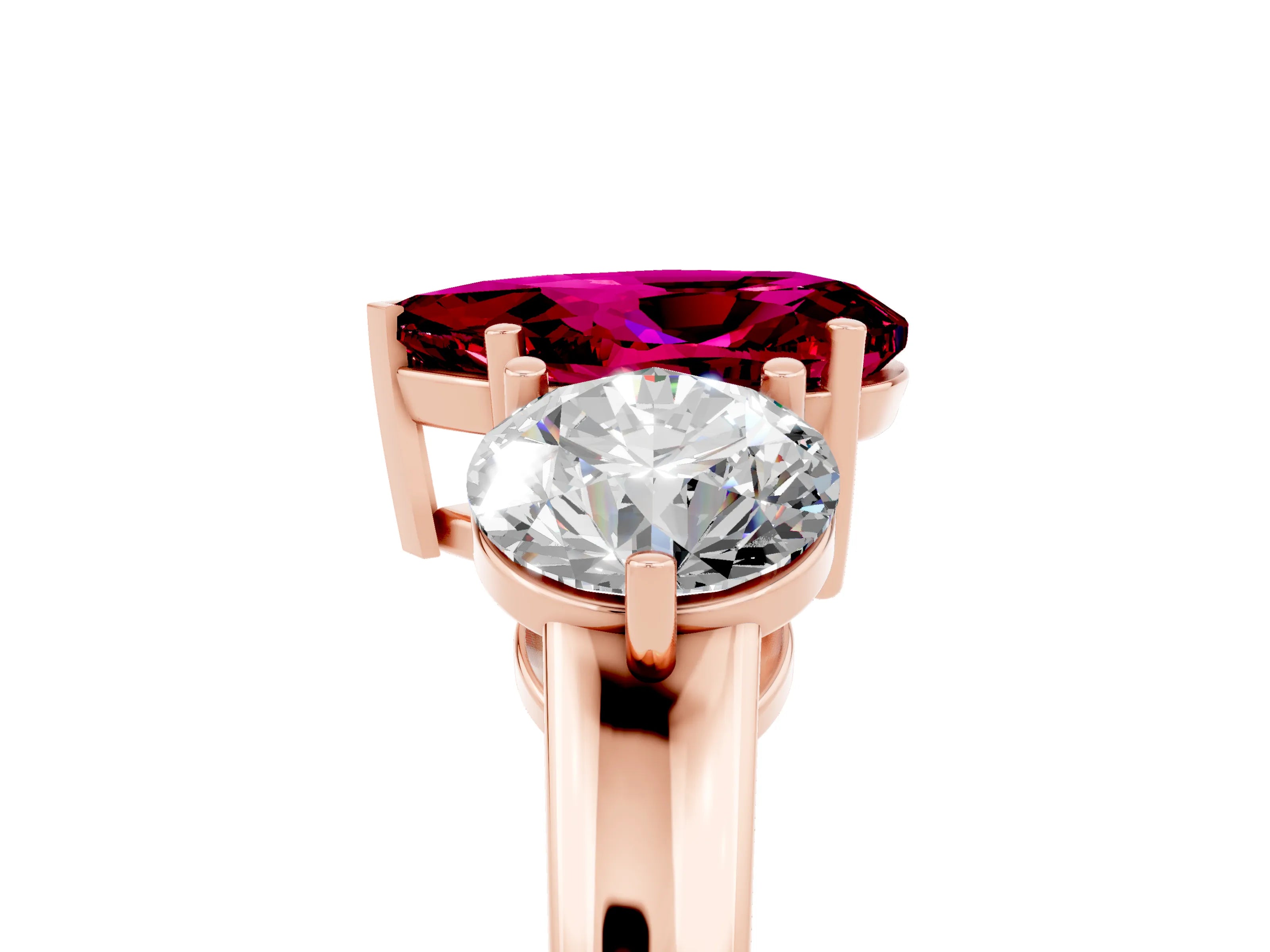 Rose gold Pear Cut Garnet Three-Stone Ring with Prong Setting and Classic Band_5