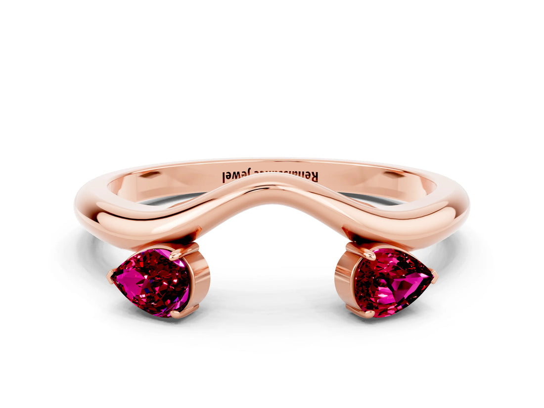Rose gold Pear Cut Garnet Two-Stone Open Band Ring with Prong Setting_6