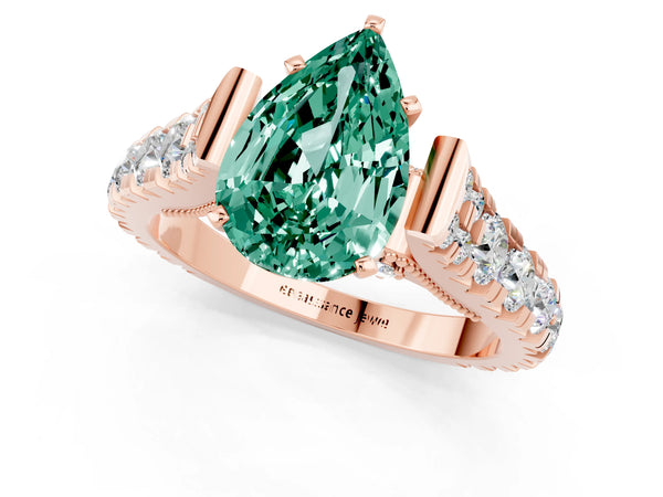 Rose gold Pear Cut Green Sapphire Classic Solitaire Ring with Pavé Band and Four-Prong Setting