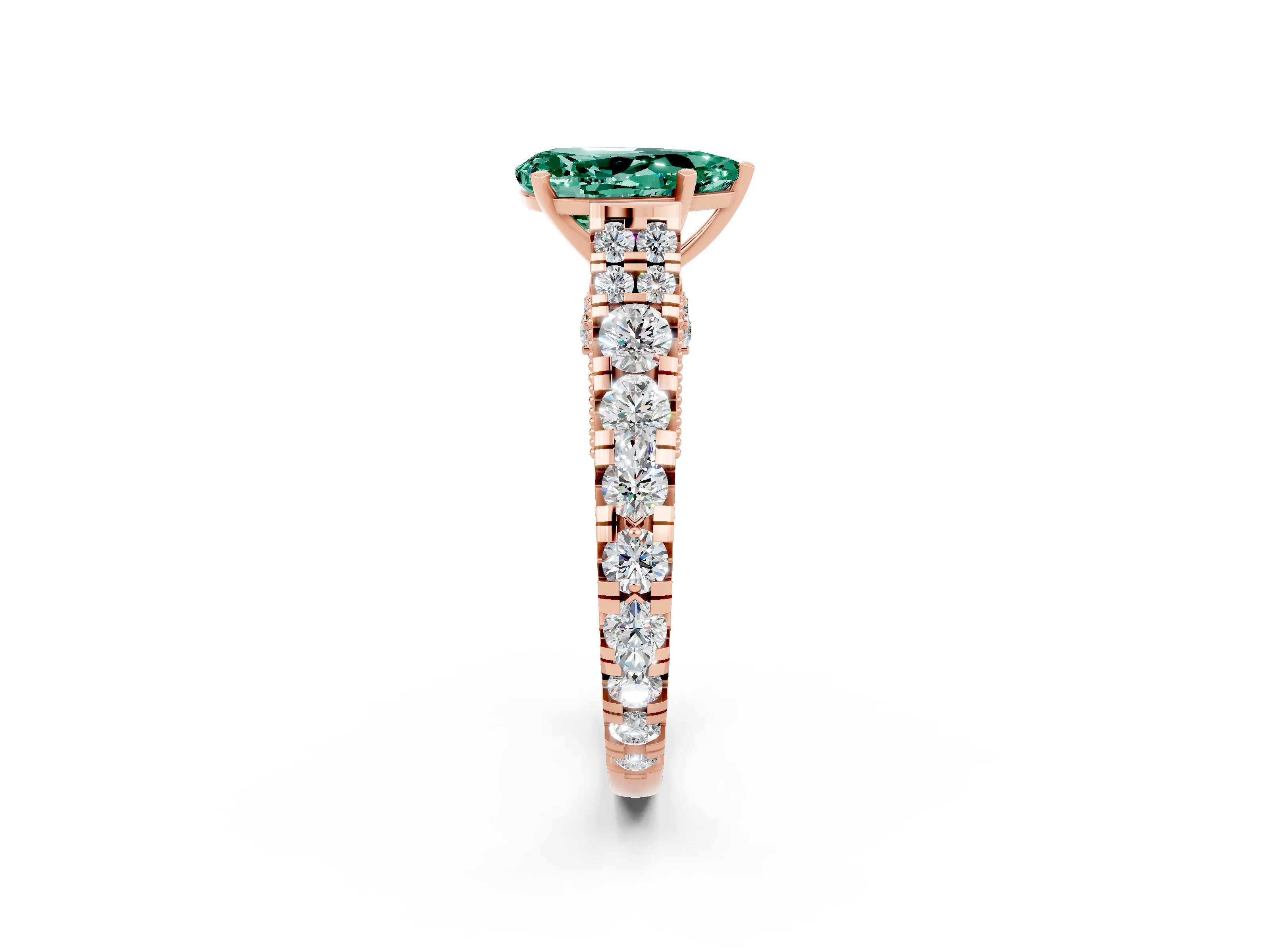 Rose gold Pear Cut Green Sapphire Classic Solitaire Ring with Pavé Band and Four-Prong Setting_2