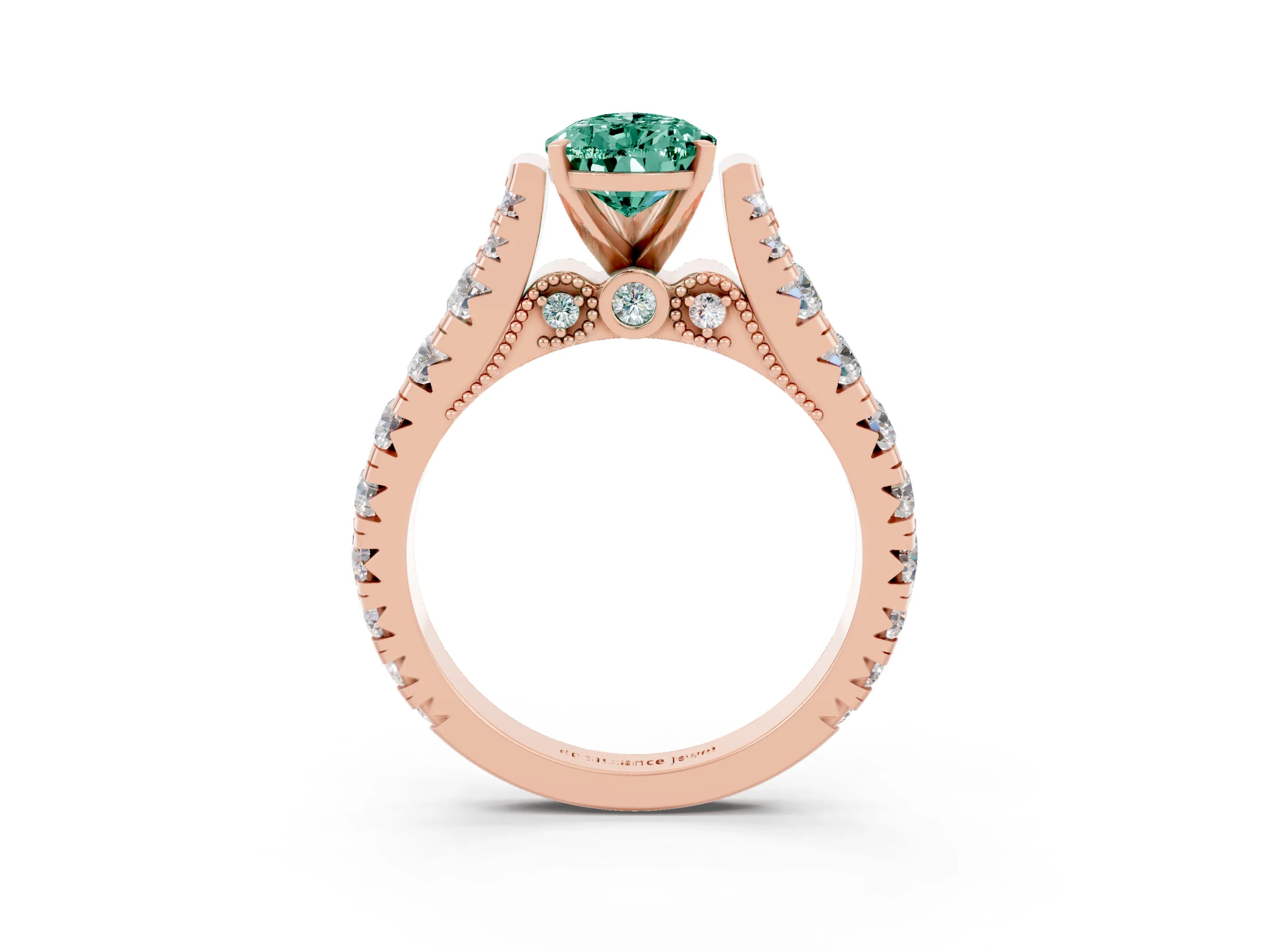 Rose gold Pear Cut Green Sapphire Classic Solitaire Ring with Pavé Band and Four-Prong Setting_3