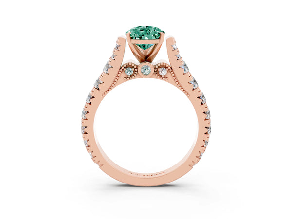 Rose gold Pear Cut Green Sapphire Classic Solitaire Ring with Pavé Band and Four-Prong Setting