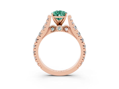 Rose gold Pear Cut Green Sapphire Classic Solitaire Ring with Pavé Band and Four-Prong Setting_3