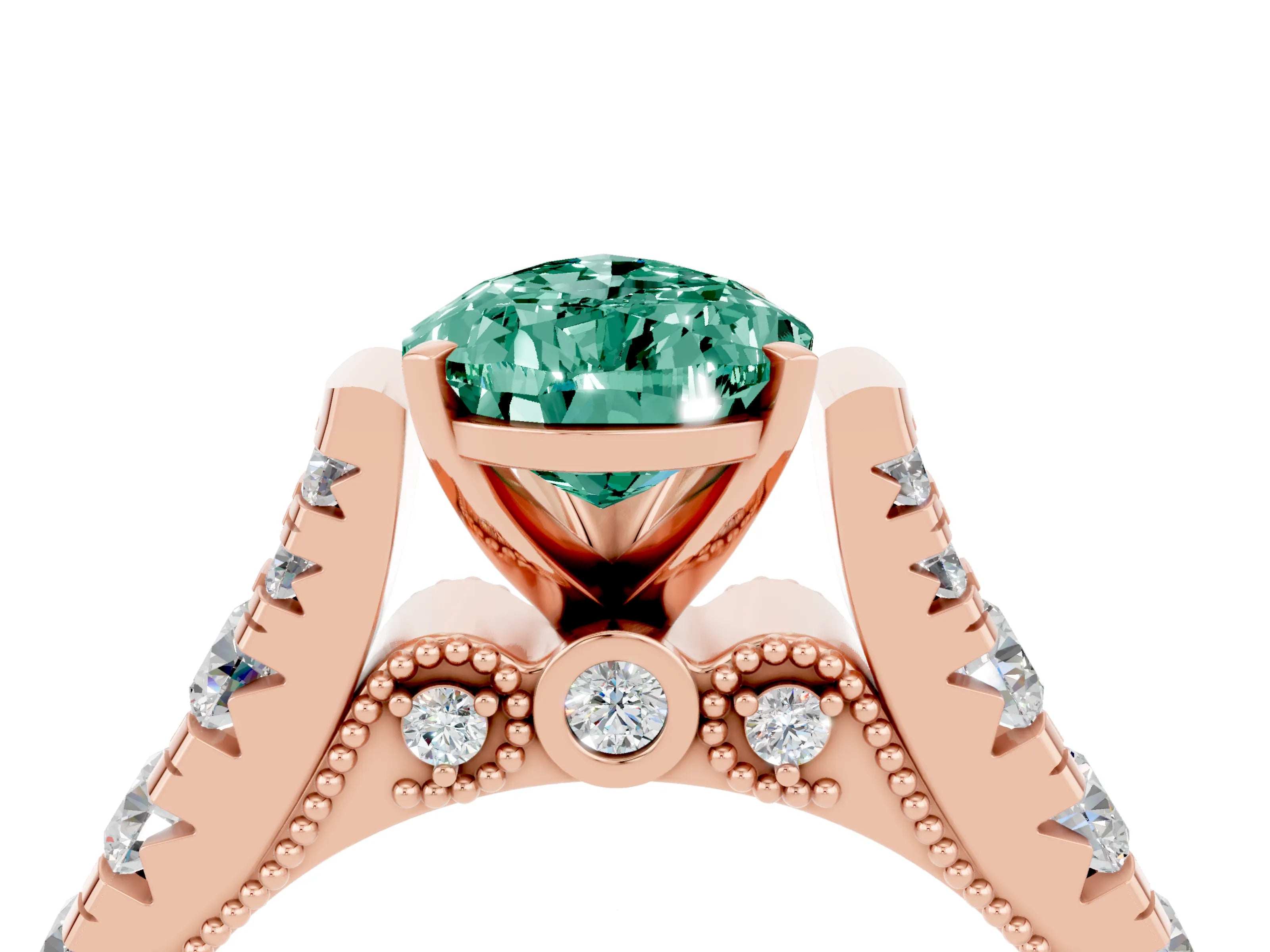 Rose gold Pear Cut Green Sapphire Classic Solitaire Ring with Pavé Band and Four-Prong Setting_4