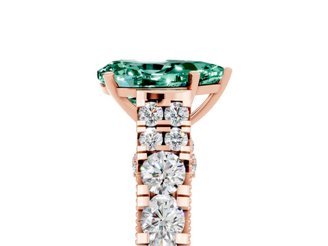 Rose gold Pear Cut Green Sapphire Classic Solitaire Ring with Pavé Band and Four-Prong Setting_5