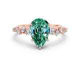 Rose gold Pear Cut Green Sapphire Cluster Side Stone Solitaire Ring with Prong Setting_24