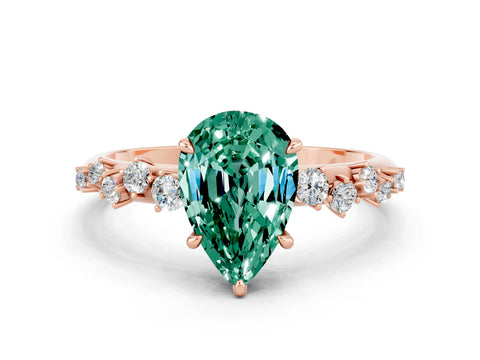 Rose gold Pear Cut Green Sapphire Cluster Side Stone Solitaire Ring with Prong Setting_24
