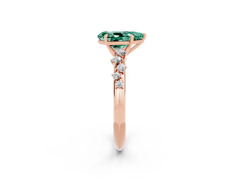 Rose gold Pear Cut Green Sapphire Cluster Side Stone Solitaire Ring with Prong Setting_26