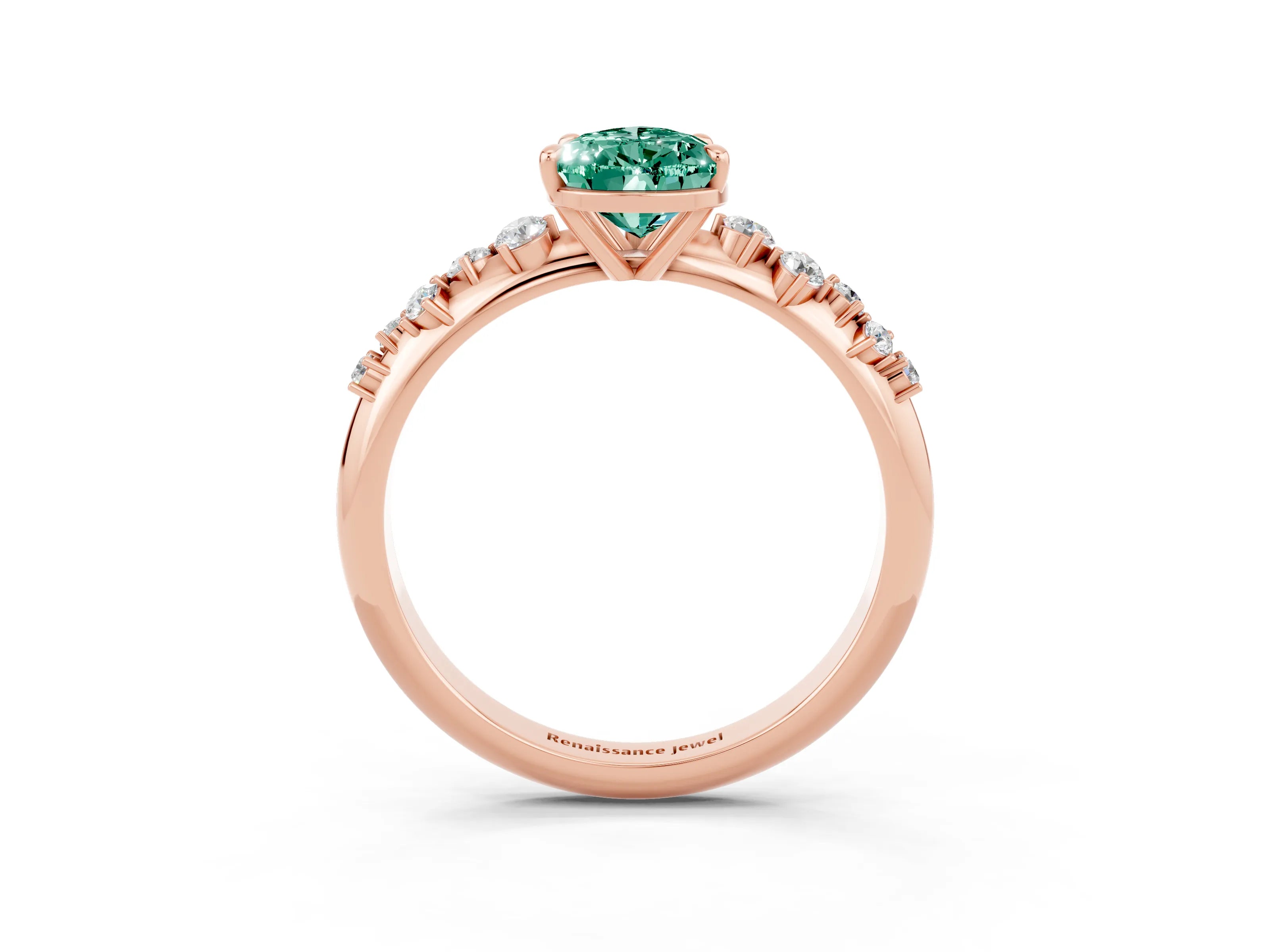 Rose gold Pear Cut Green Sapphire Cluster Side Stone Solitaire Ring with Prong Setting_27