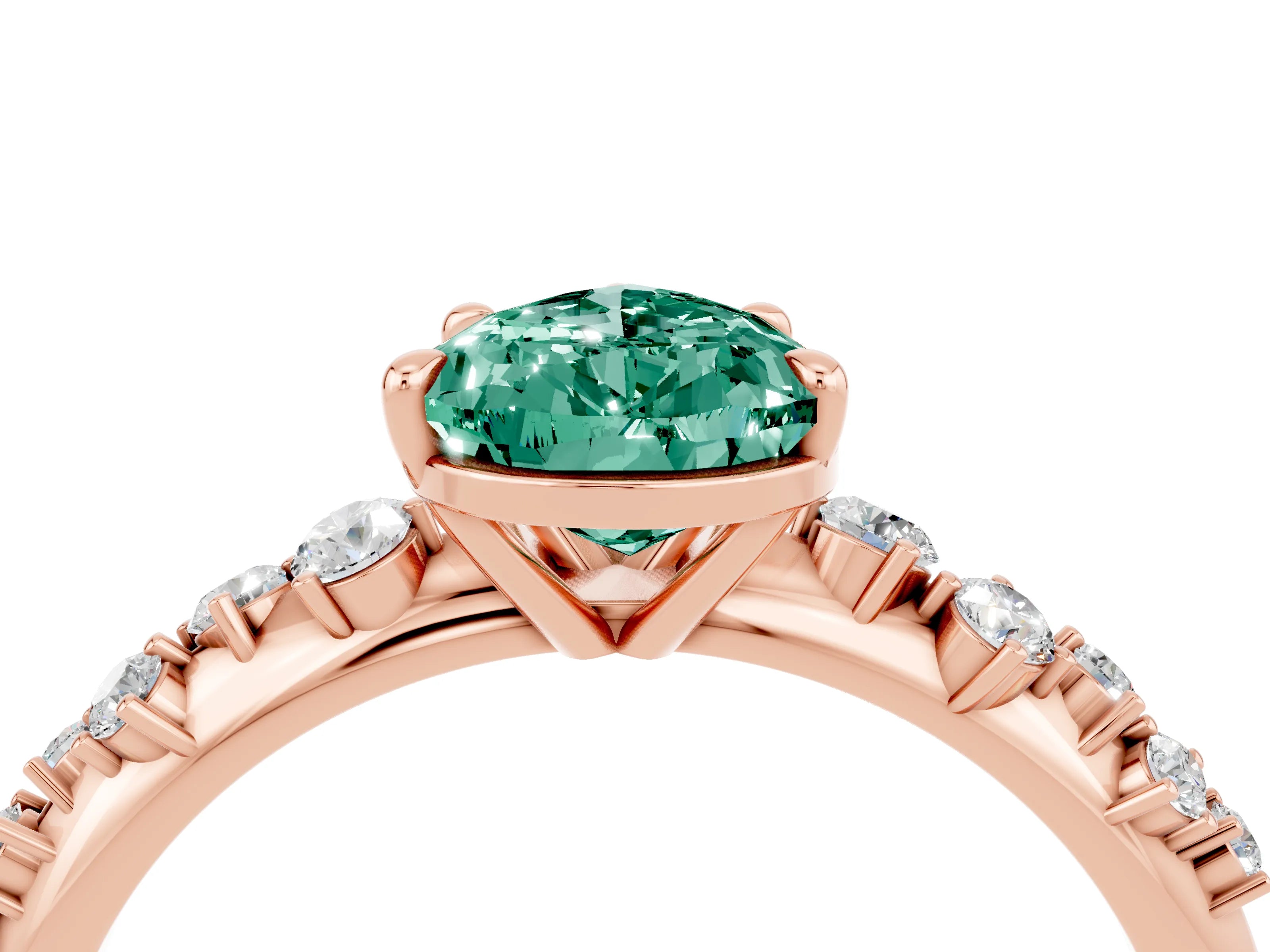 Rose gold Pear Cut Green Sapphire Cluster Side Stone Solitaire Ring with Prong Setting_28
