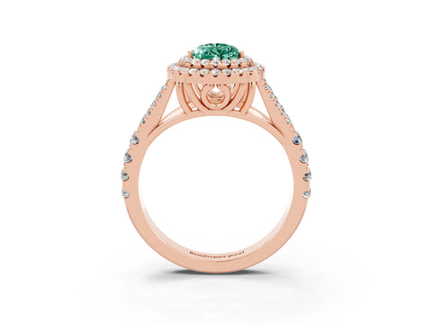 Rose gold Pear Cut Green Sapphire Double Halo Ring with Split Shank and Prong Setting_15