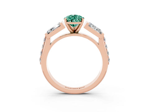Rose gold Pear Cut Green Sapphire Engagement Ring with Baguette Side Stones and Channel Set Band_3
