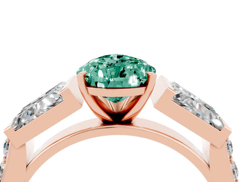 Rose gold Pear Cut Green Sapphire Engagement Ring with Baguette Side Stones and Channel Set Band_4