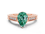Rose gold Pear Cut Green Sapphire Engagement Ring with Milgrain Channel Set Band and Prong Setting