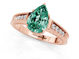 Rose gold Pear Cut Green Sapphire Engagement Ring with Milgrain Channel Set Band and Prong Setting_1