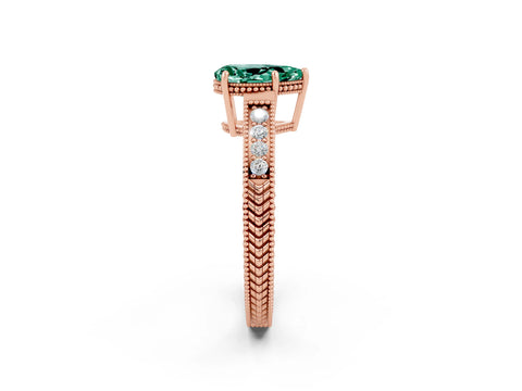 Rose gold Pear Cut Green Sapphire Engagement Ring with Milgrain Channel Set Band and Prong Setting_2