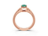 Rose gold Pear Cut Green Sapphire Engagement Ring with Milgrain Channel Set Band and Prong Setting_3