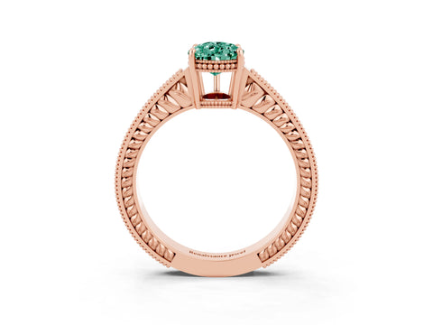 Rose gold Pear Cut Green Sapphire Engagement Ring with Milgrain Channel Set Band and Prong Setting_3