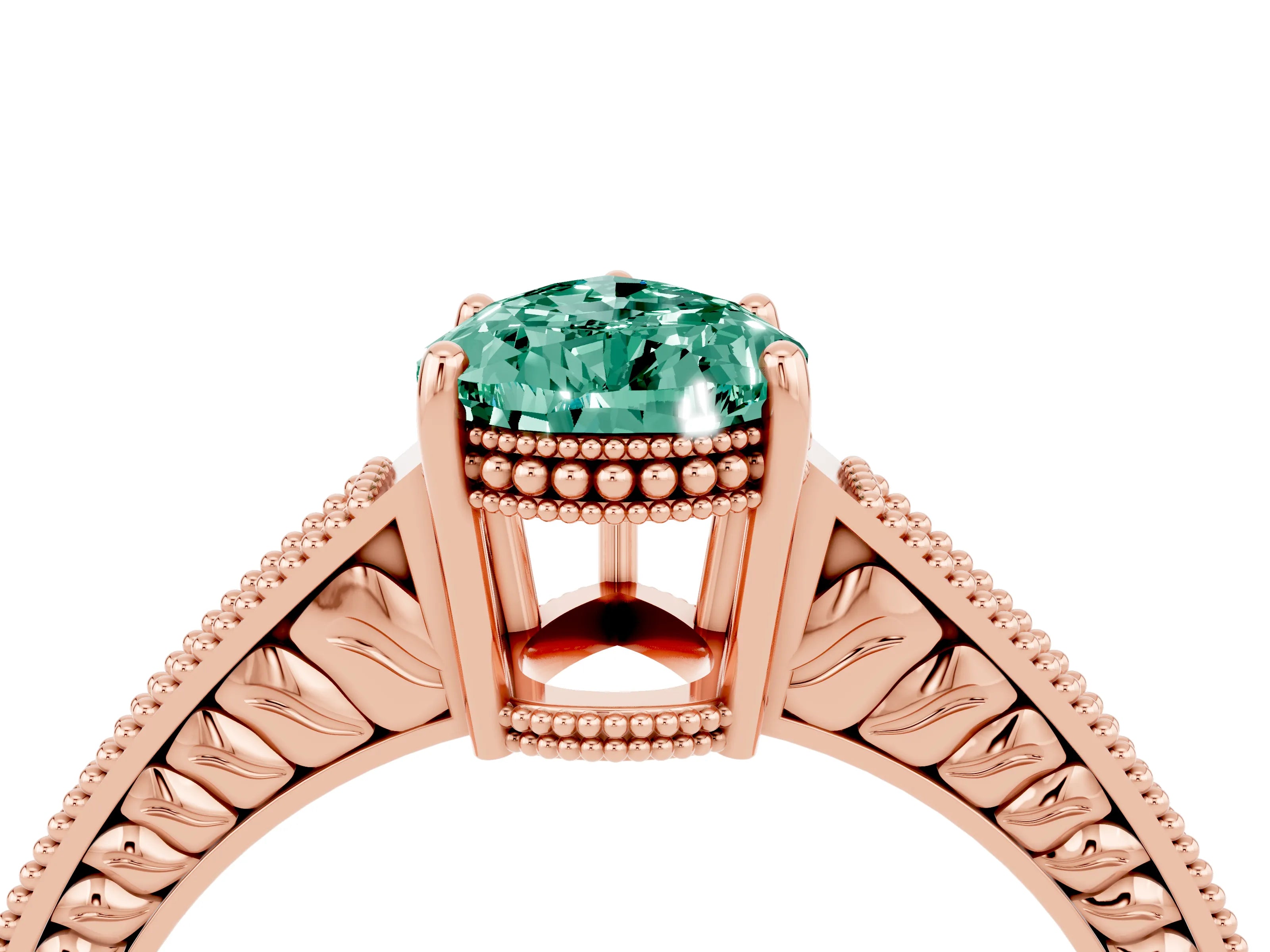 Rose gold Pear Cut Green Sapphire Engagement Ring with Milgrain Channel Set Band and Prong Setting_4
