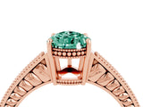 Rose gold Pear Cut Green Sapphire Engagement Ring with Milgrain Channel Set Band and Prong Setting_4