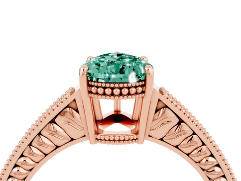 Rose gold Pear Cut Green Sapphire Engagement Ring with Milgrain Channel Set Band and Prong Setting_4