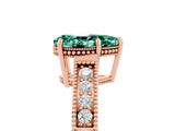 Rose gold Pear Cut Green Sapphire Engagement Ring with Milgrain Channel Set Band and Prong Setting_5