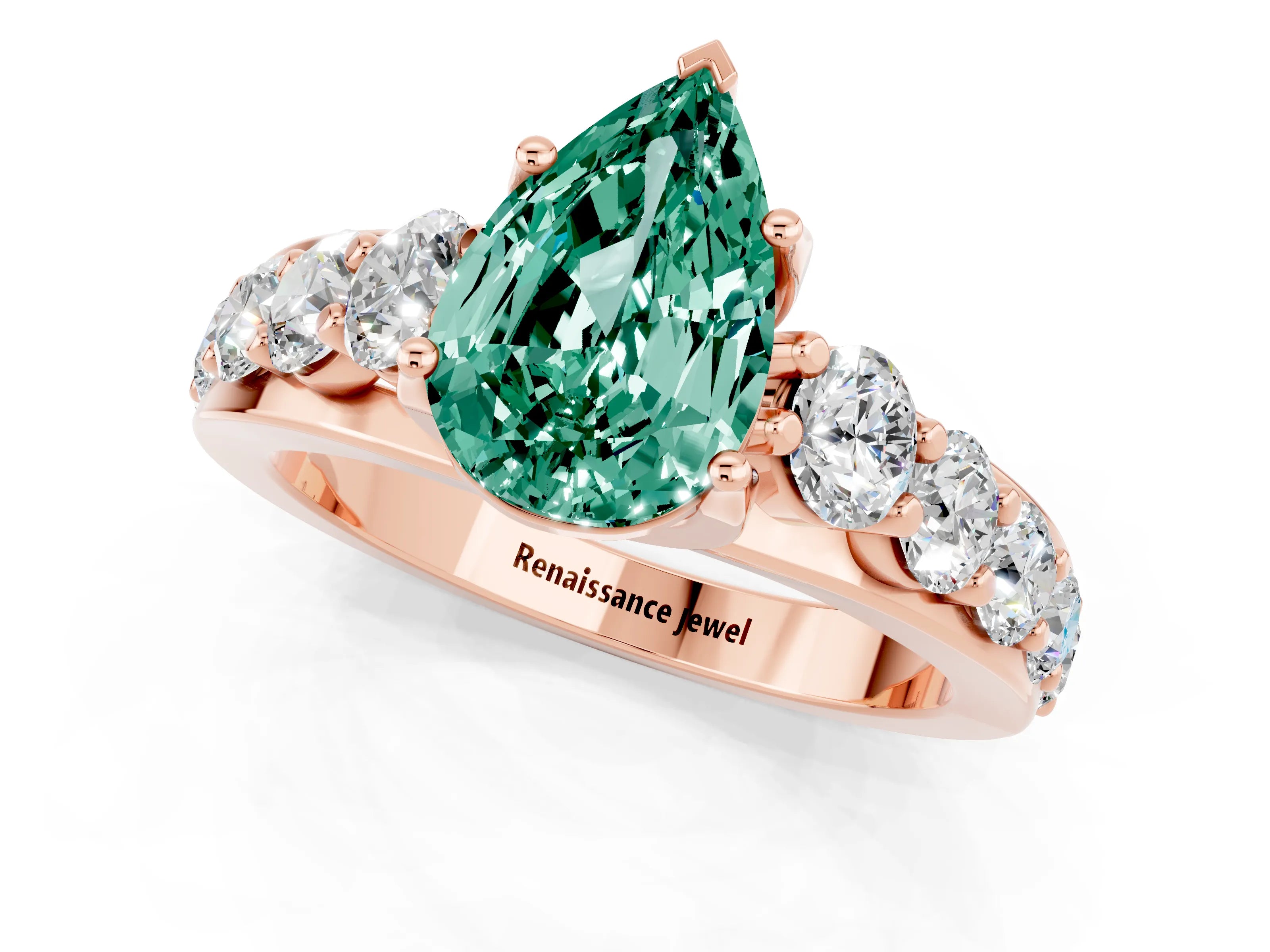 Rose gold Pear Cut Green Sapphire Engagement Ring with Pavé Band and Four-Prong Setting_1