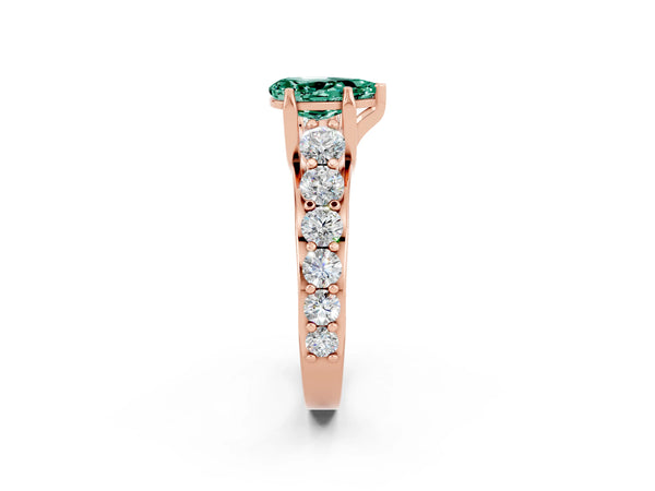 Rose gold Pear Cut Green Sapphire Engagement Ring with Pavé Band and Four-Prong Setting