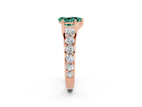 Rose gold Pear Cut Green Sapphire Engagement Ring with Pavé Band and Four-Prong Setting_2
