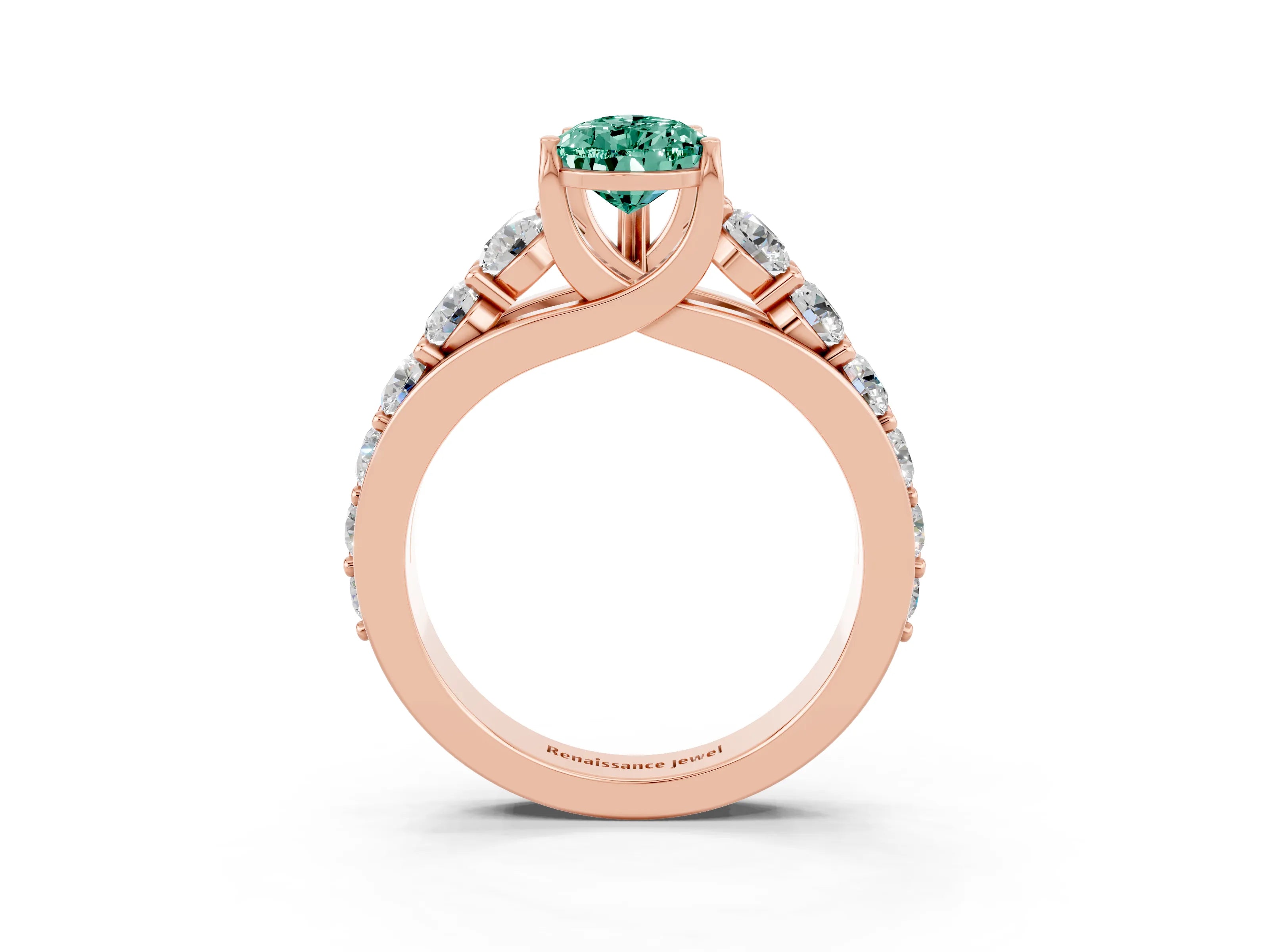 Rose gold Pear Cut Green Sapphire Engagement Ring with Pavé Band and Four-Prong Setting_3