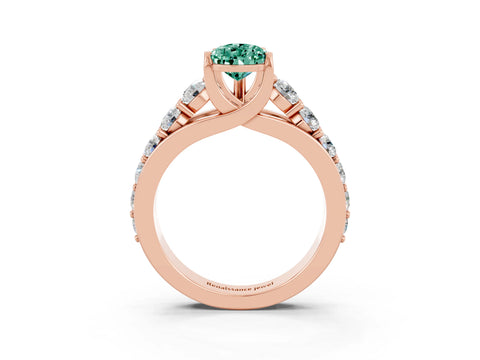 Rose gold Pear Cut Green Sapphire Engagement Ring with Pavé Band and Four-Prong Setting_3