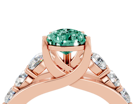 Rose gold Pear Cut Green Sapphire Engagement Ring with Pavé Band and Four-Prong Setting_4