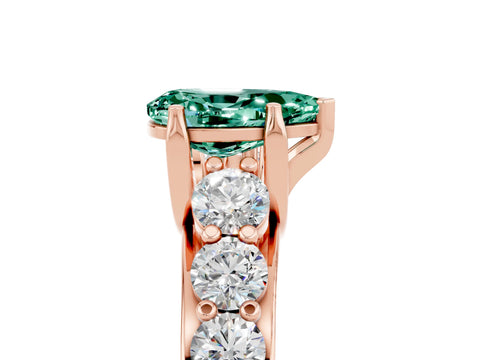 Rose gold Pear Cut Green Sapphire Engagement Ring with Pavé Band and Four-Prong Setting_5