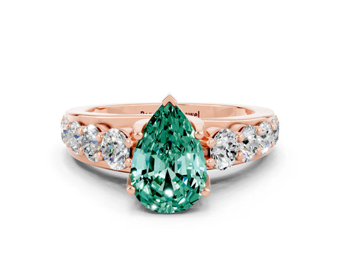 Rose gold Pear Cut Green Sapphire Engagement Ring with Pavé Band and Four-Prong Setting