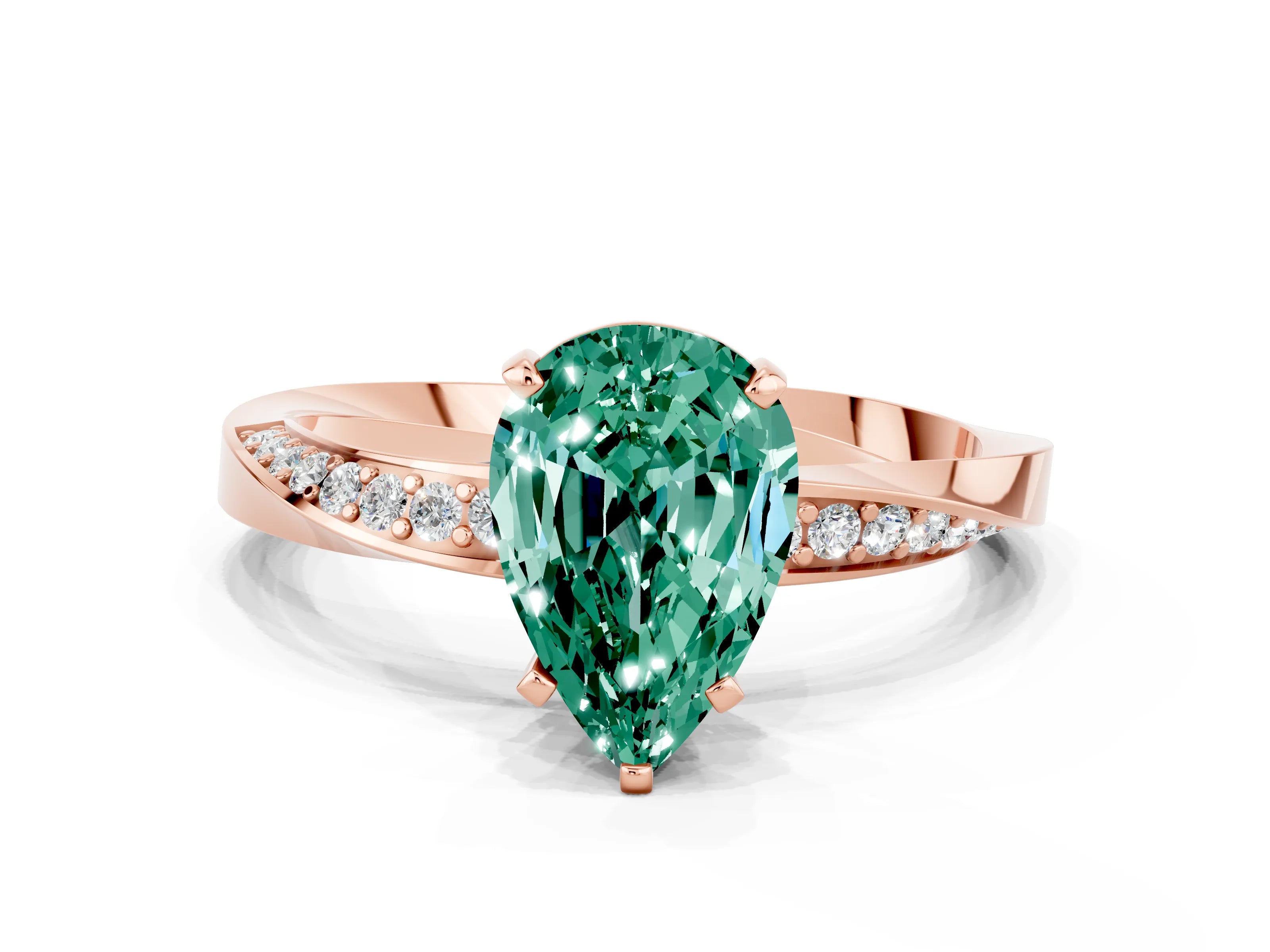 Rose gold Pear Cut Green Sapphire Engagement Ring with Side Stone Accents and Four-Prong Setting_27