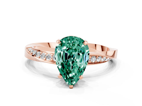 Rose gold Pear Cut Green Sapphire Engagement Ring with Side Stone Accents and Four-Prong Setting_27