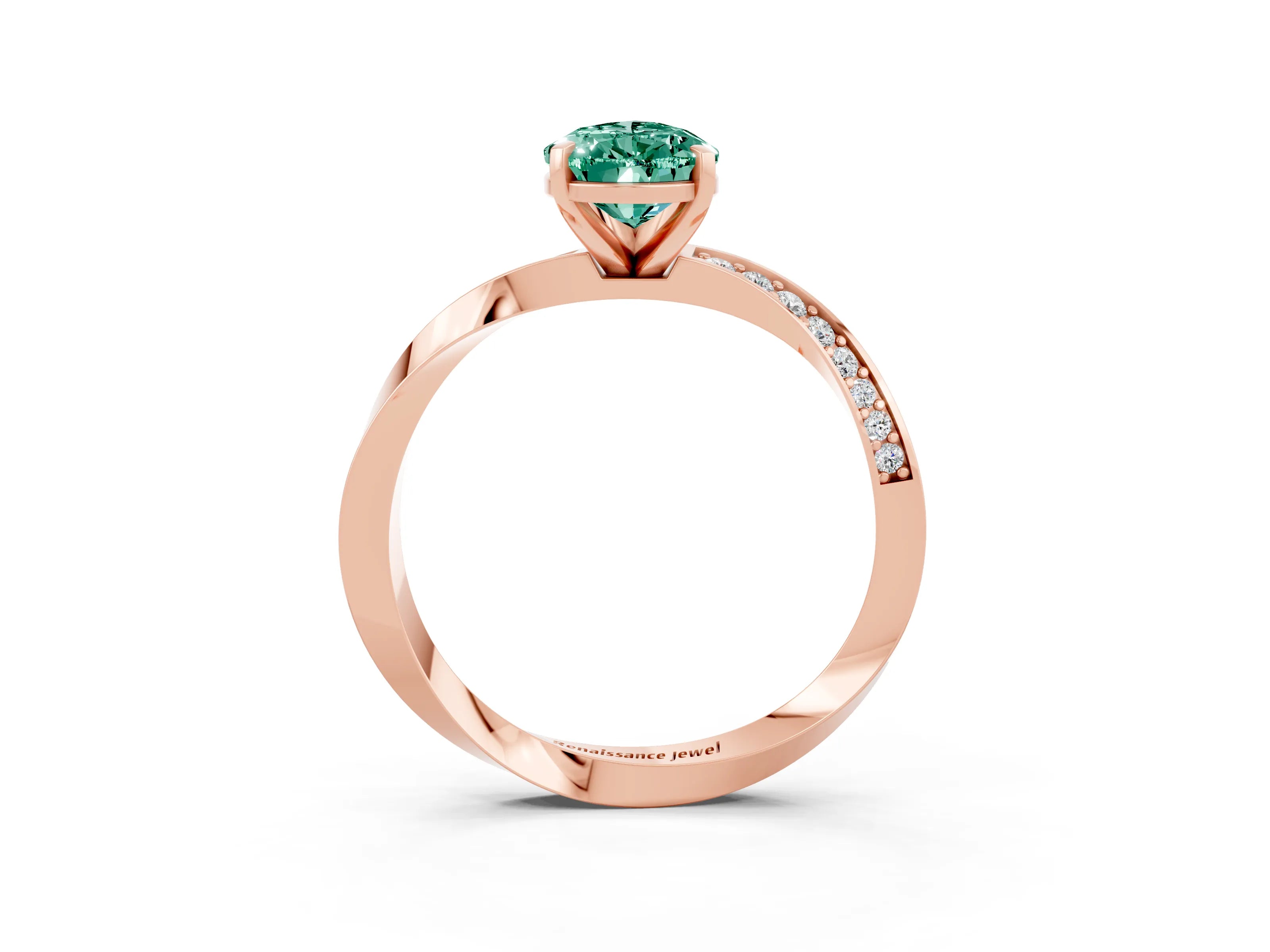 Rose gold Pear Cut Green Sapphire Engagement Ring with Side Stone Accents and Four-Prong Setting_30