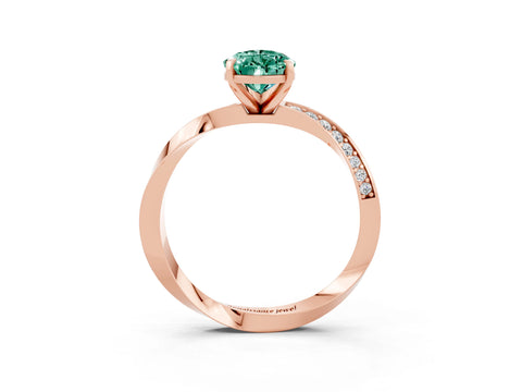 Rose gold Pear Cut Green Sapphire Engagement Ring with Side Stone Accents and Four-Prong Setting_30