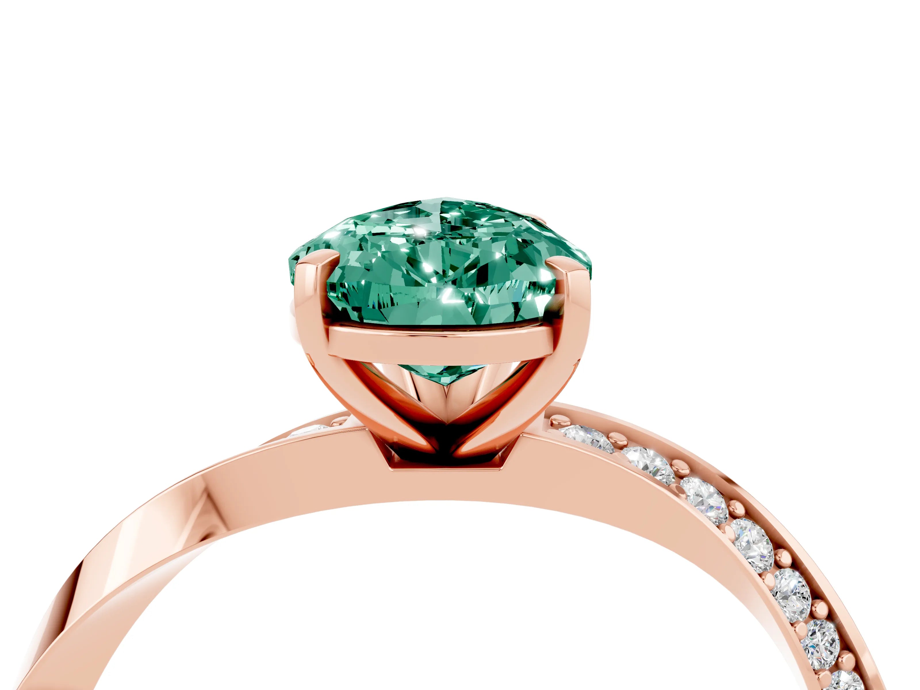 Rose gold Pear Cut Green Sapphire Engagement Ring with Side Stone Accents and Four-Prong Setting_31
