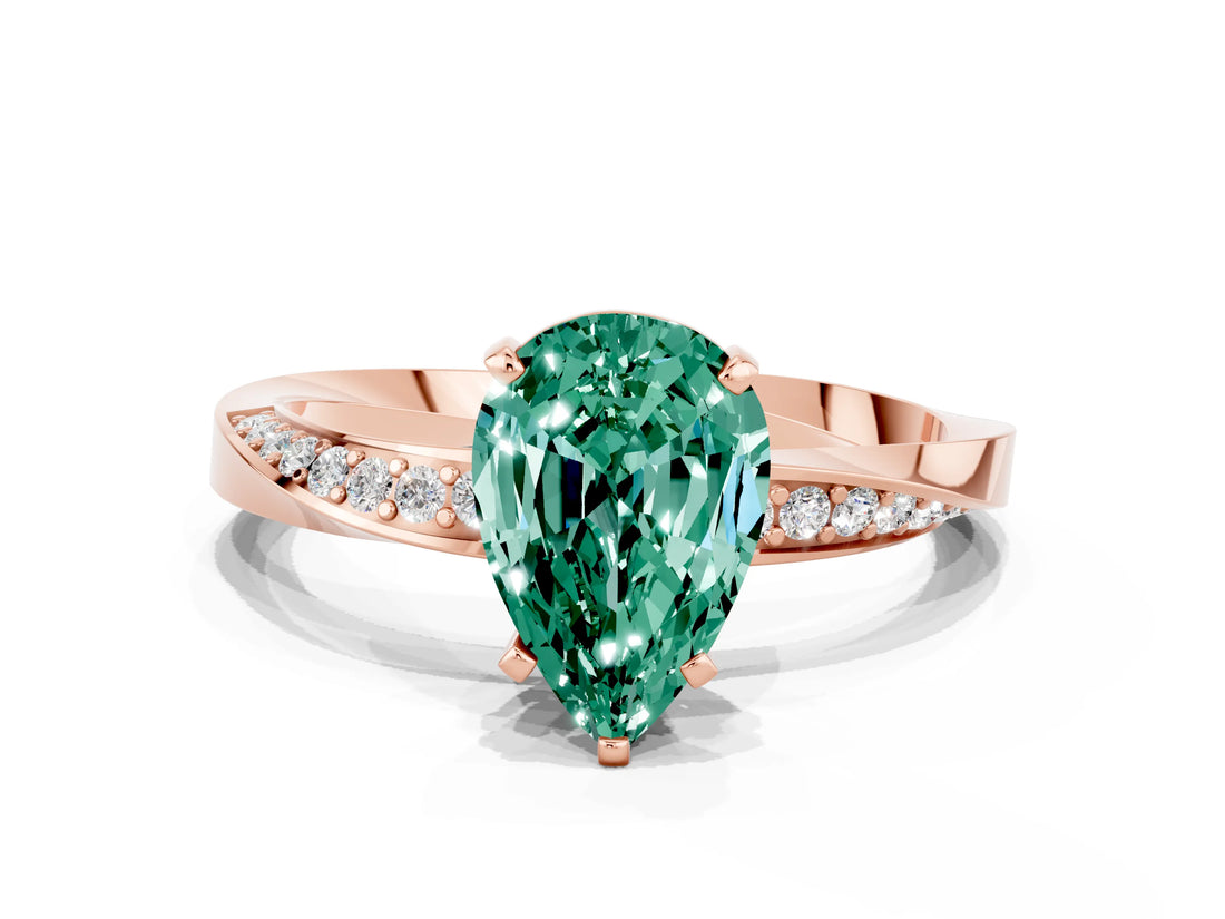 Rose gold Pear Cut Green Sapphire Engagement Ring with Side Stone Accents and Four-Prong Setting_60